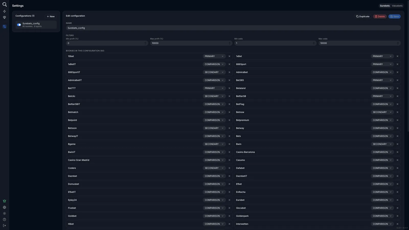 BetOven Scanner configuration section