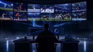 Sala di controllo con schermi di undici sport diversi e pannelli di analisi: il calendario sportivo che determina quando ci sono piu surebet