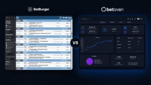 Comparativa visual: demo pública del buscador de surebets de BetBurger frente al panel de estadísticas de BetOven