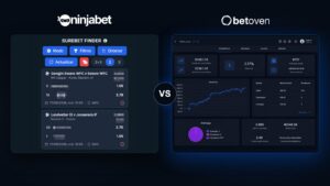 Comparativa visual: SureBet Finder de NinjaBet en su guía pública frente al panel de estadísticas de BetOven